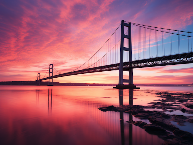 Sunset Serenity Over Suspension Bridge