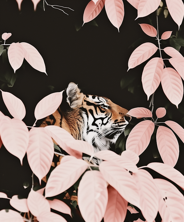 Ethereal Tiger in Pink Leaves