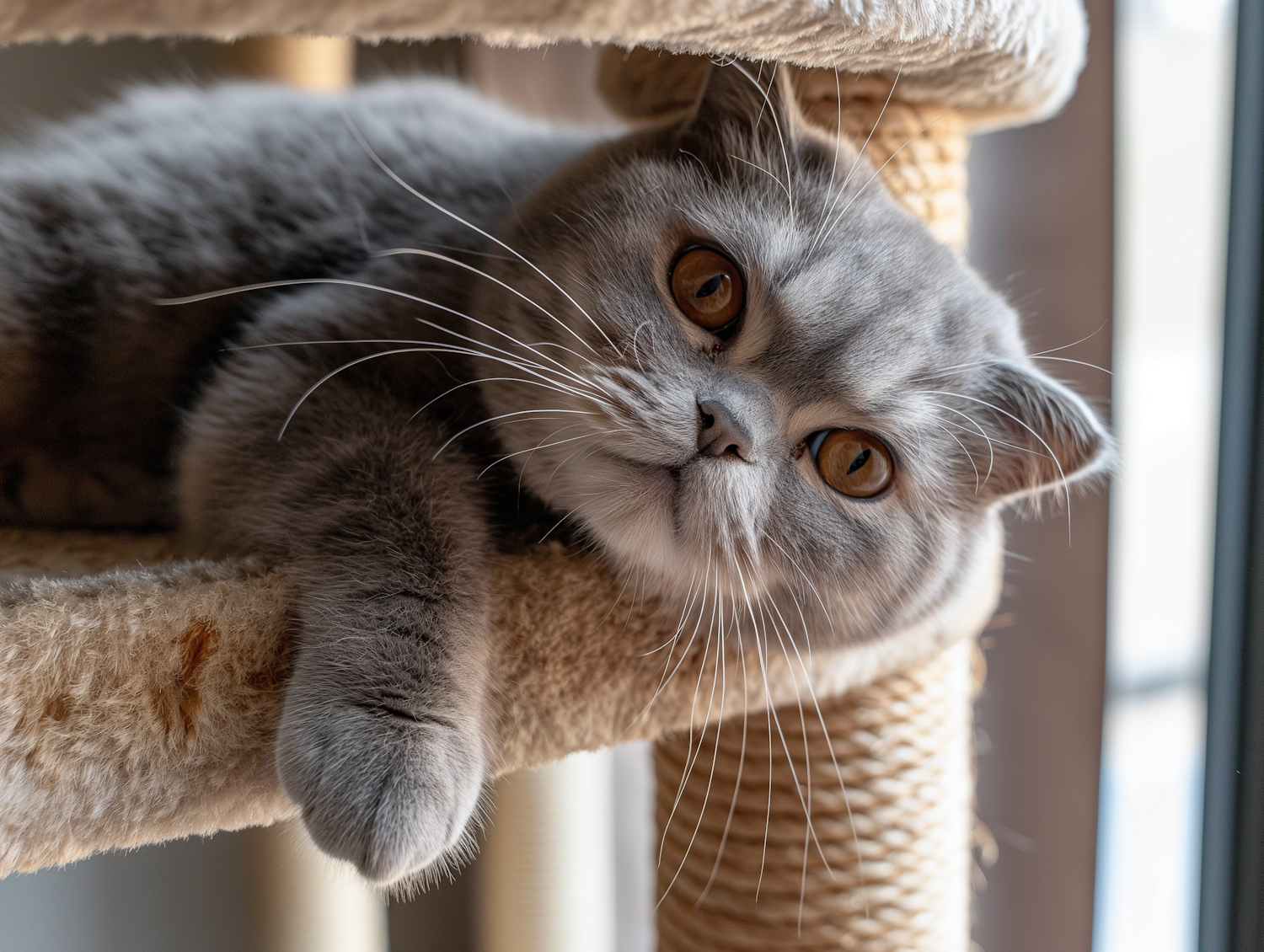 Contemplative Gray Cat on Tower