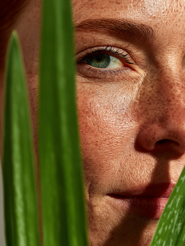 Close-Up Face with Leaves