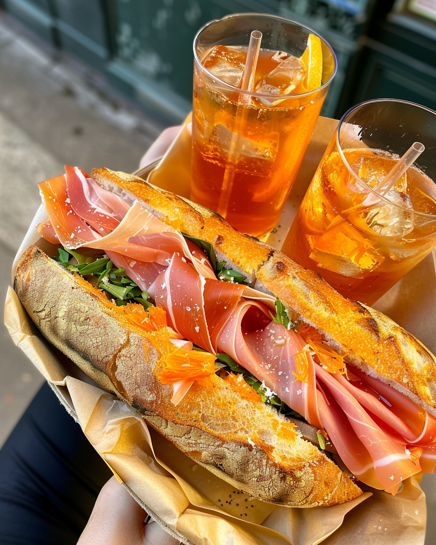 Prosciutto Sandwich and Iced Tea Lunch