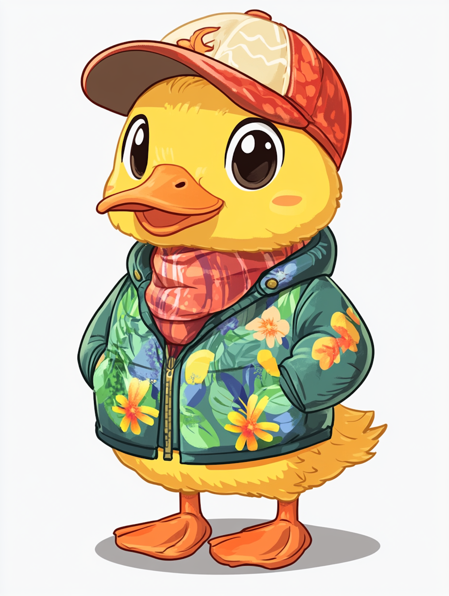 Anthropomorphic Duckling in Colorful Outfit