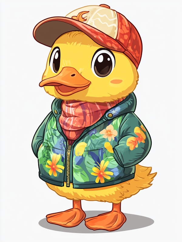 Anthropomorphic Duckling in Colorful Outfit