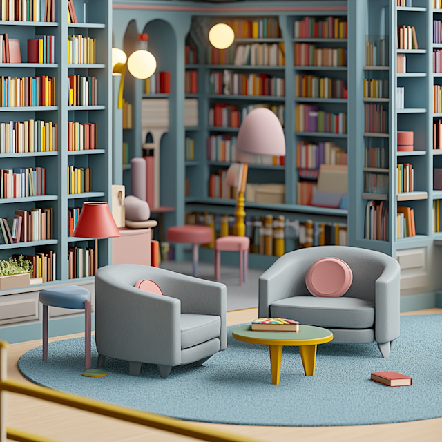 Stylized Cozy Reading Nook in Library