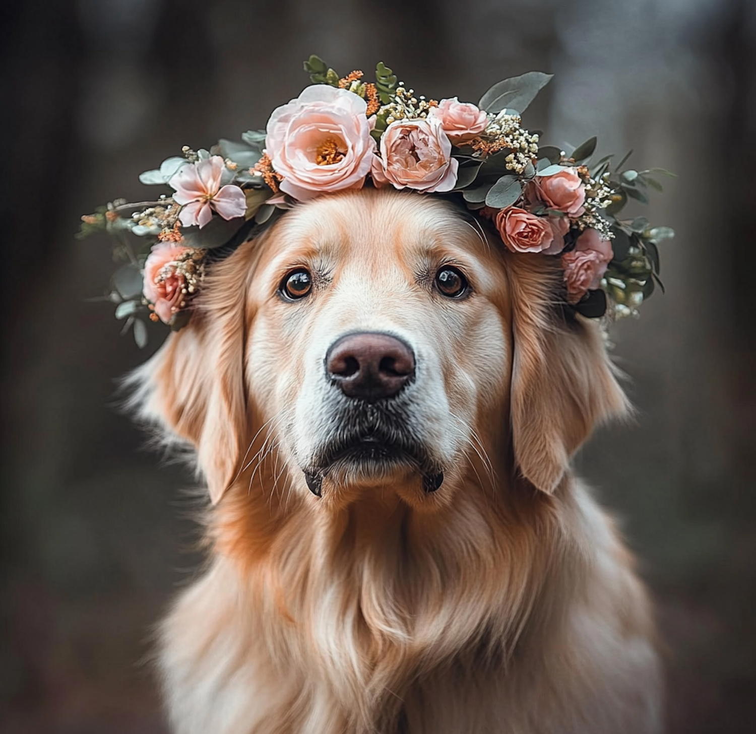 Golden Retriever with Floral Crown