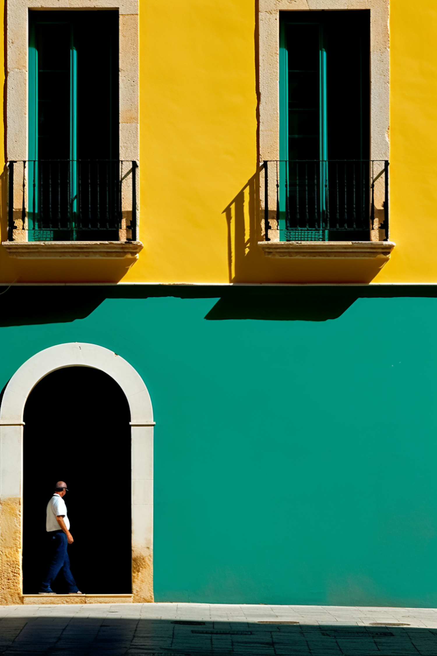 Striding Silhouette in a Kaleidoscope of Urban Geometry