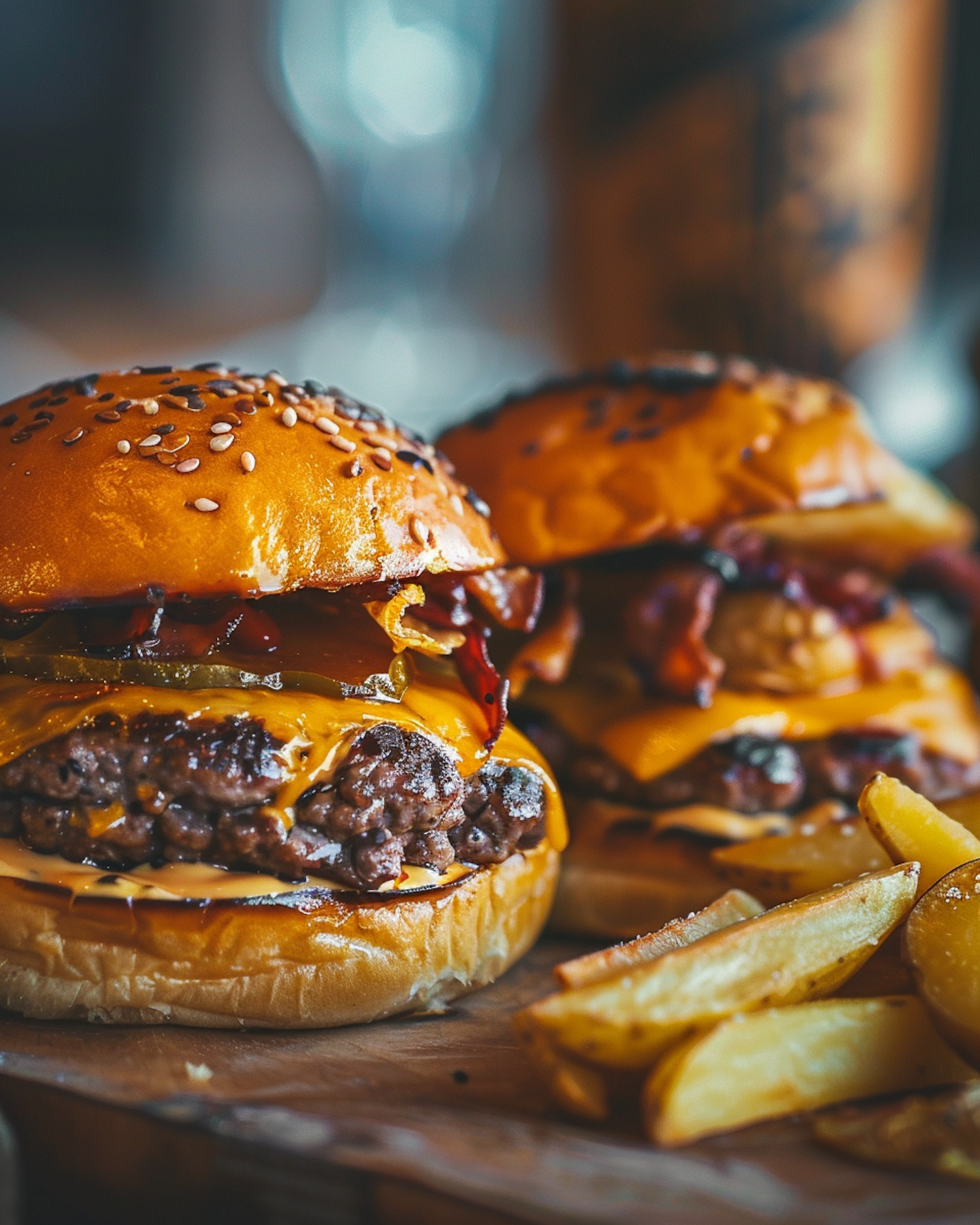 Gourmet Burgers and Fries Close-Up