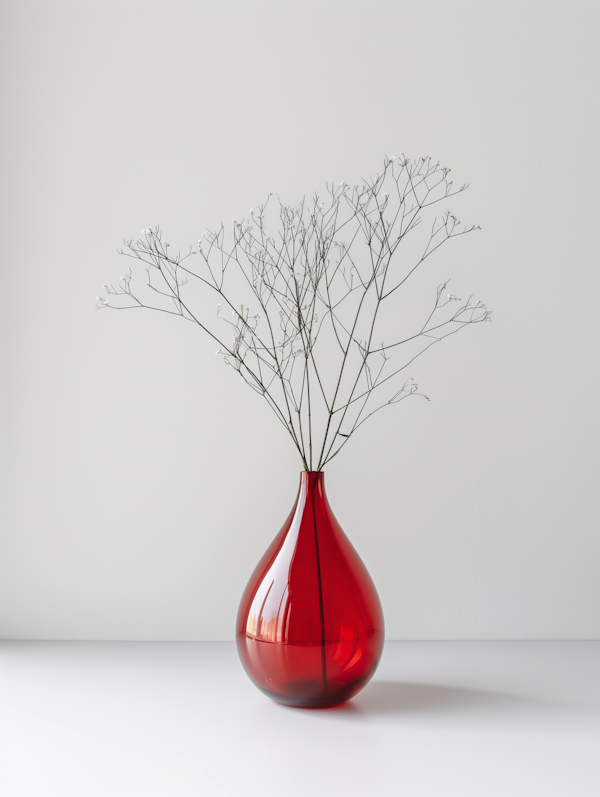 Red Vase with Dried Branches
