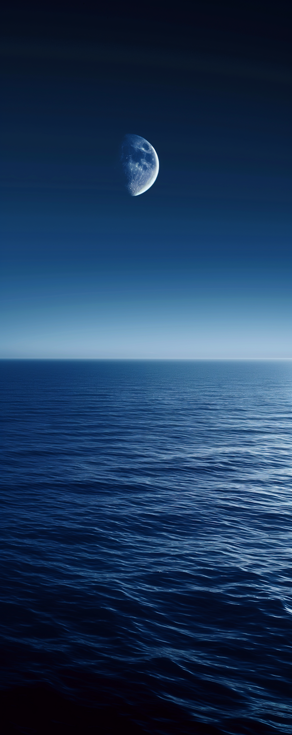 Serene Night-time Seascape with Moon