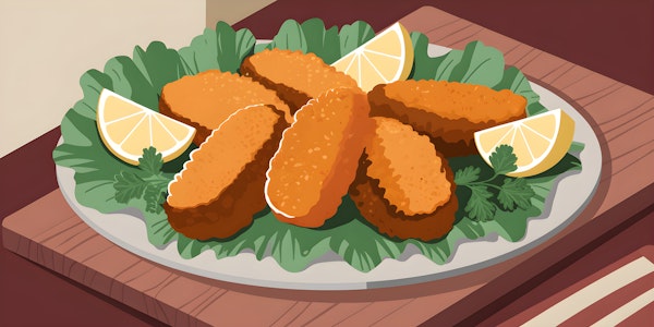 Stylized Illustration of Breaded Fish Fillets Meal