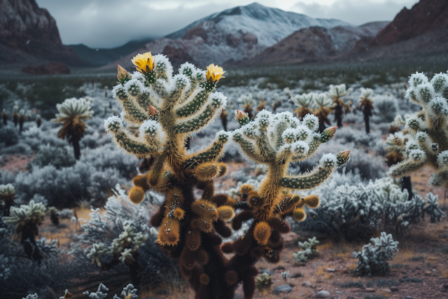 Frosty Desert Landscape with Cholla Cactus