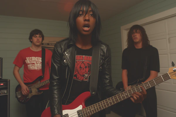Band Performance with Red Guitar