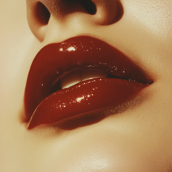 Glossy Red Lips Close-Up