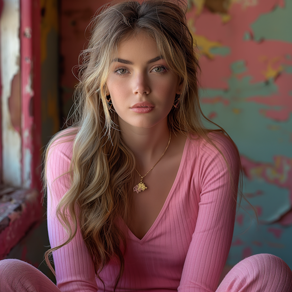 Young Woman in Vibrant Indoor Setting