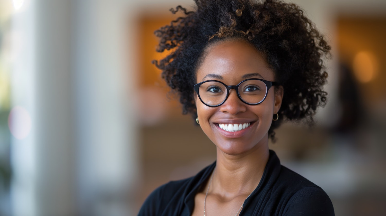 Smiling Woman with Curly Hair