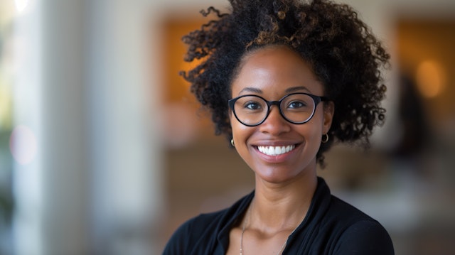 Smiling Woman with Curly Hair