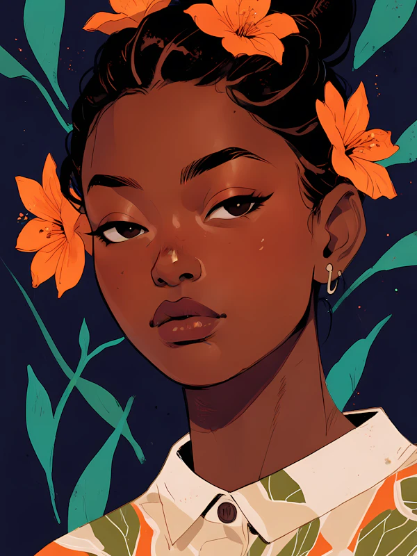 Serene Woman with Floral Adornments