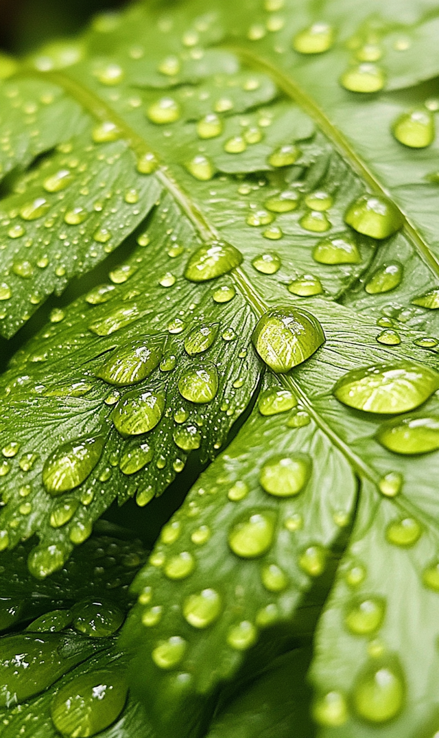 Close-up of Leaf with Water Droplets