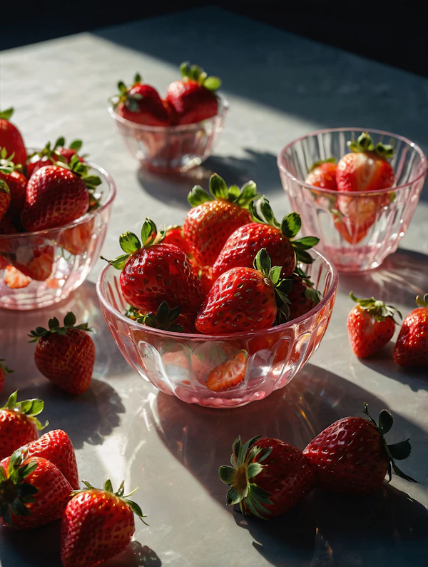 Strawberries in Glass Bowls