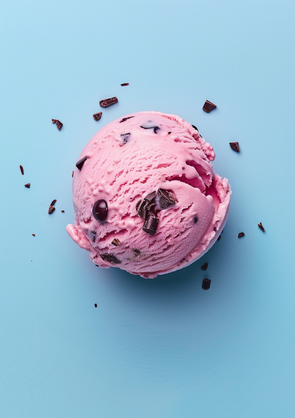 Pink Ice Cream Scoop with Chocolate Pieces