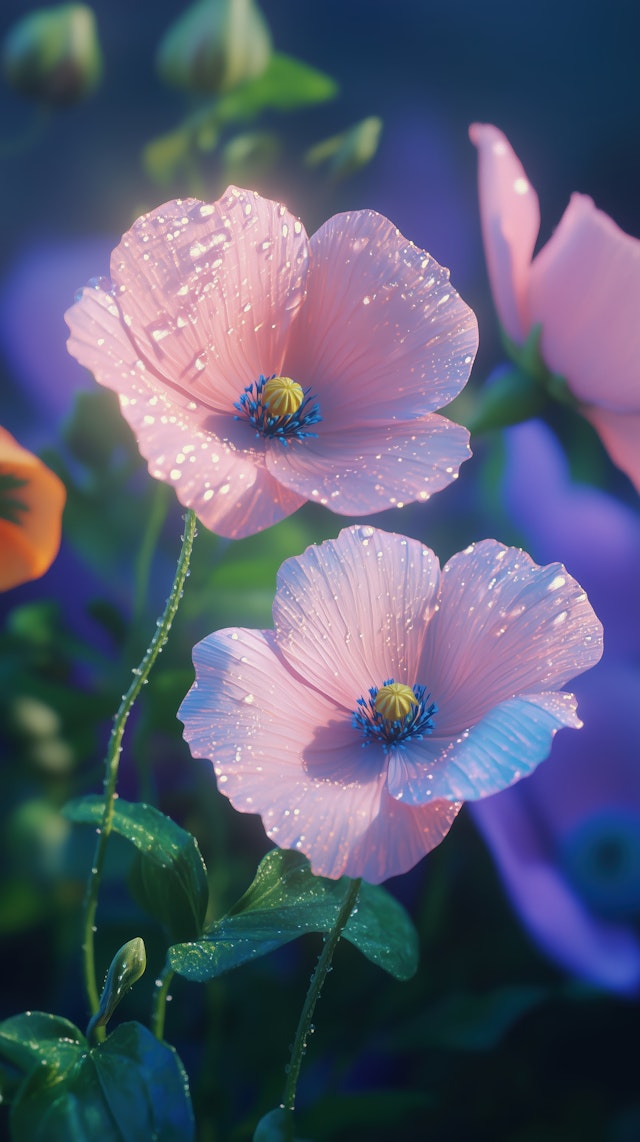 Dewy Pink Flowers