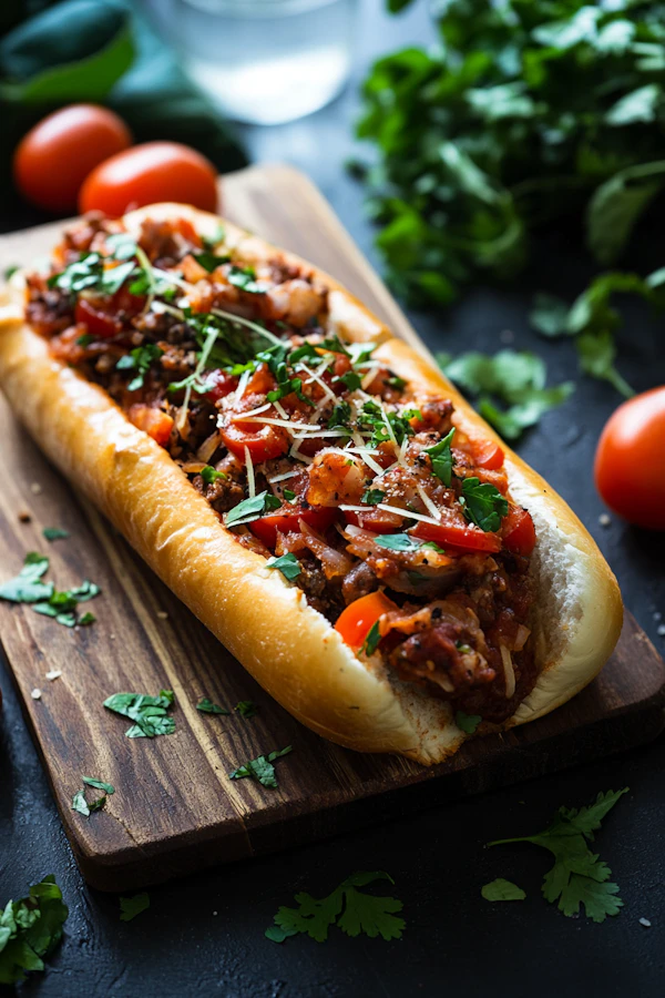 Delicious Sandwich on Wooden Board