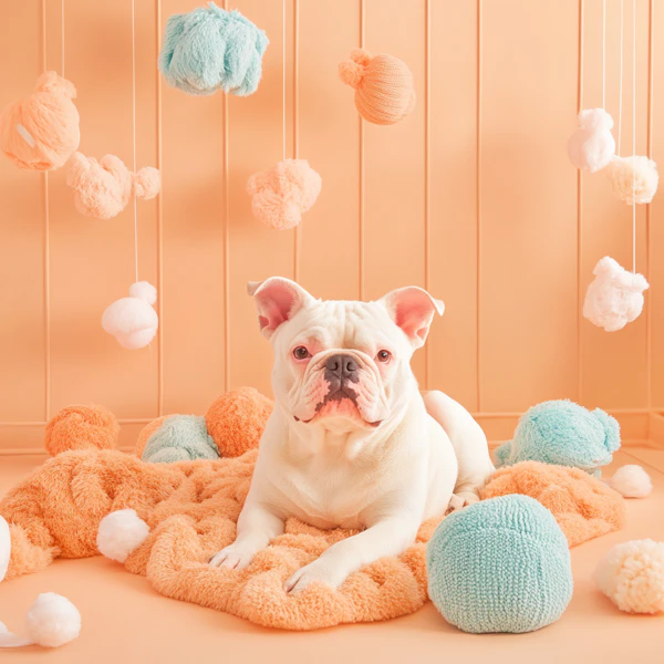 Bulldog on Orange Blanket