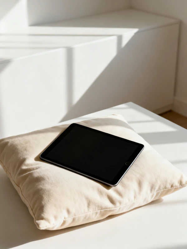 Tablet on Beige Pillow