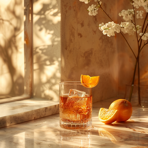 Serene Whisky Composition with Orange Garnish