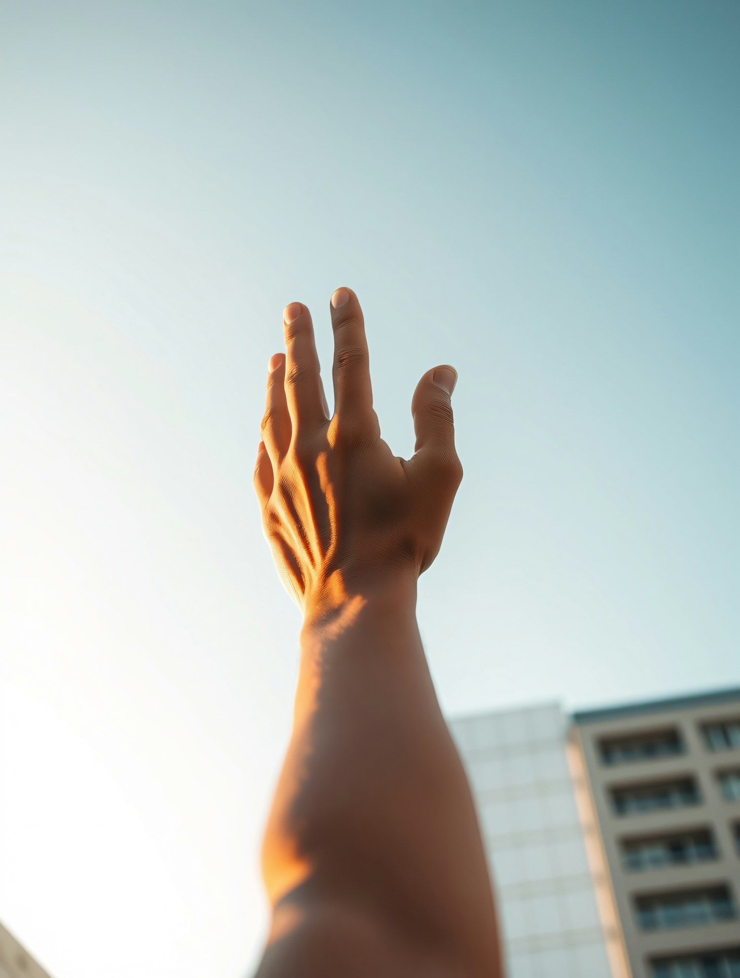 Reaching Arm Against Blue Sky