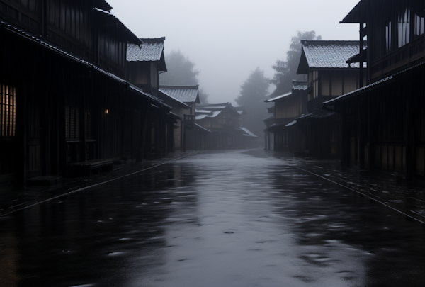 Misty Serenity in Traditional Japanese Street