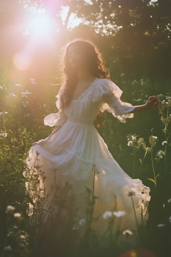 Woman in Wildflower Field