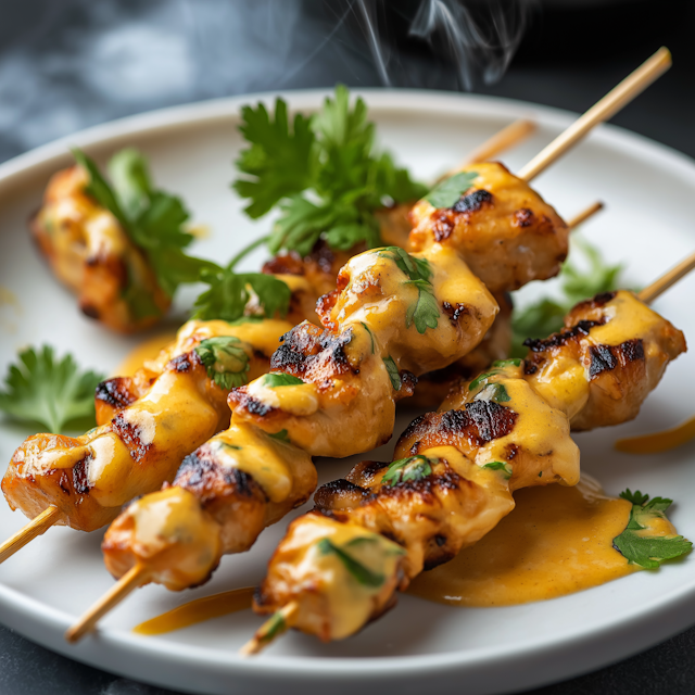 Grilled Chicken Skewers Close-Up