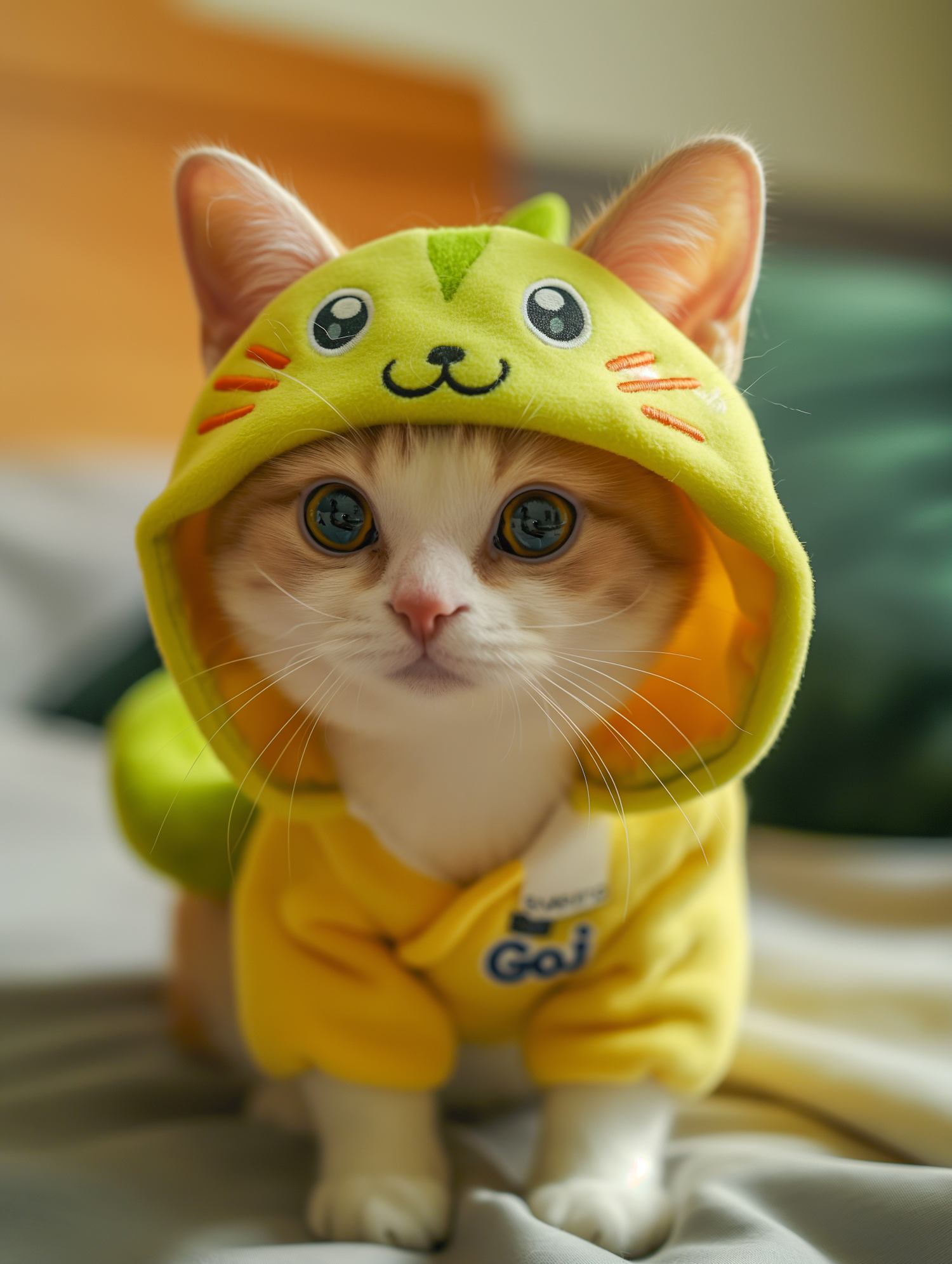 Adorable Kitten in Frog Hoodie