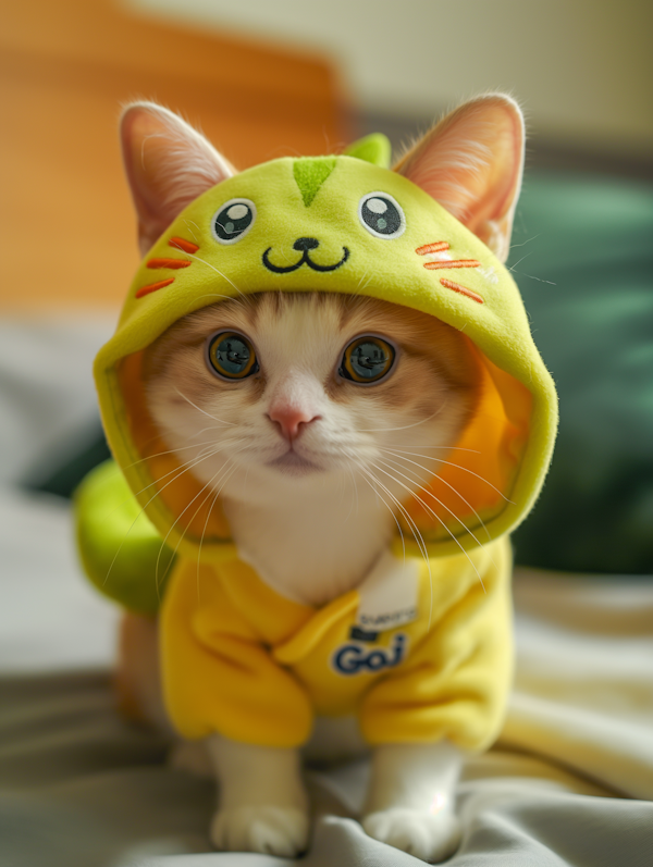 Adorable Kitten in Frog Hoodie