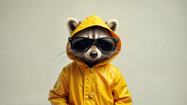 Fashionable Raccoon in Raincoat