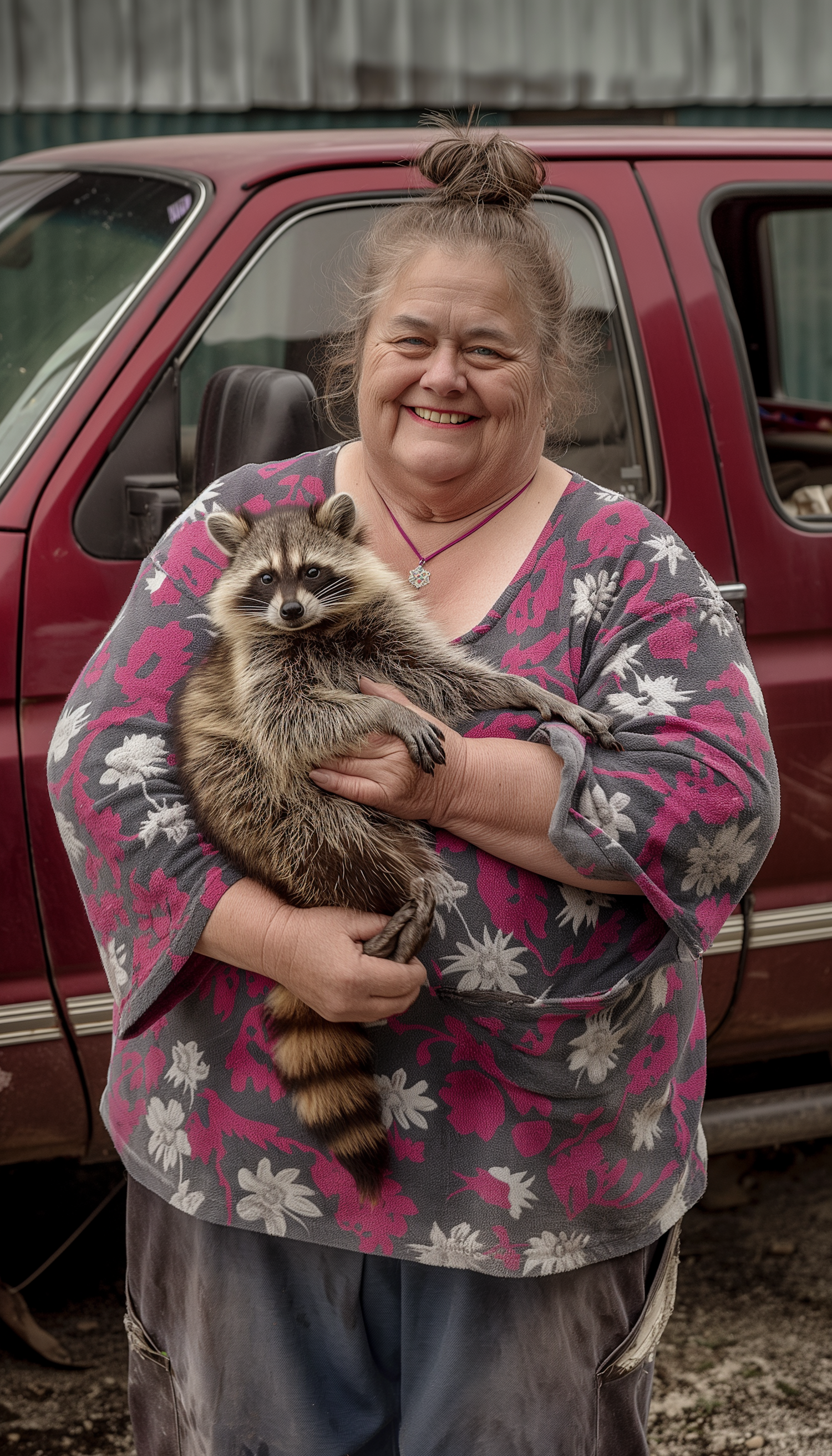 Woman Holding Raccoon