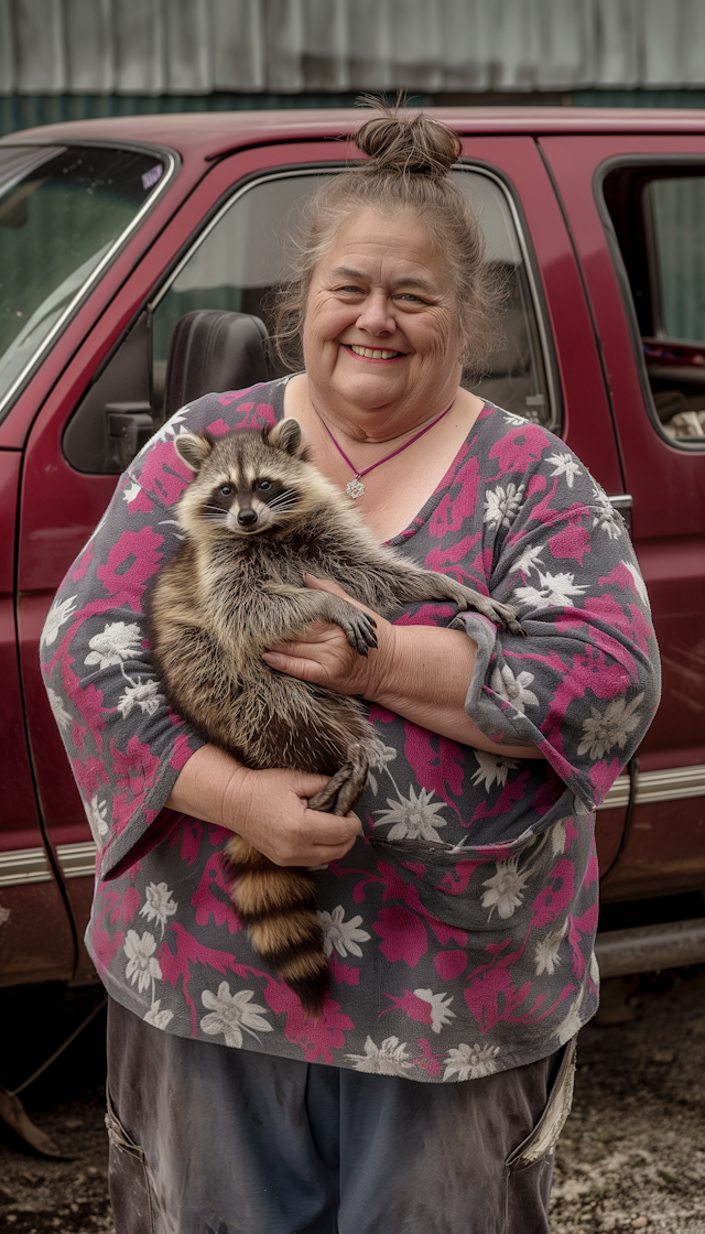 Woman Holding Raccoon