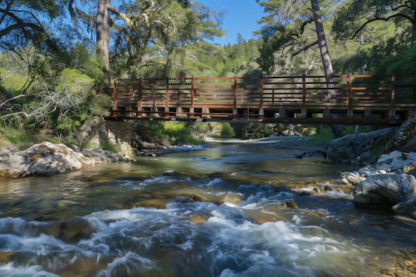 Serene Natural Setting with Wooden Bridge