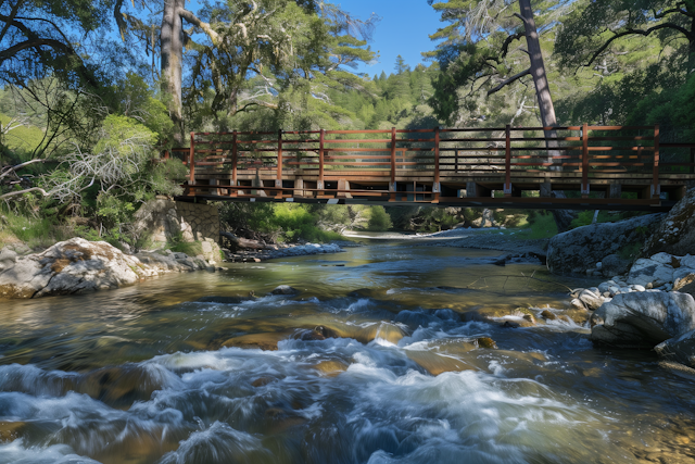 Serene Natural Setting with Wooden Bridge