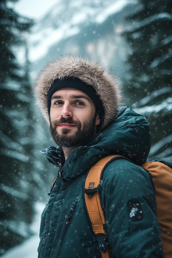 Man in Snowy Outdoor Setting