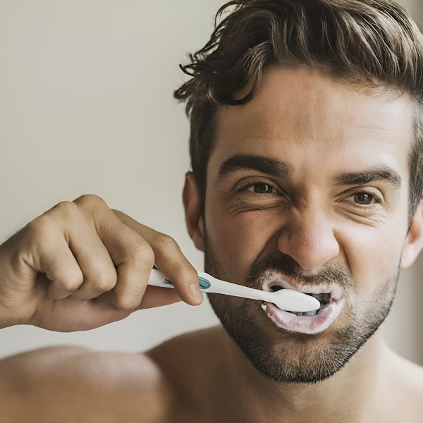 Man Brushing Teeth Portrait