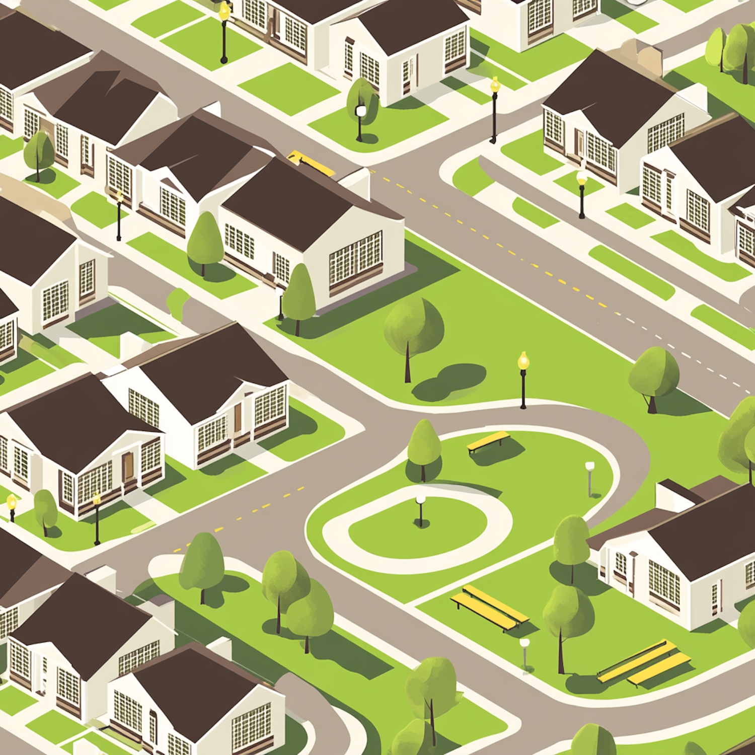 Stylized Suburban Neighborhood