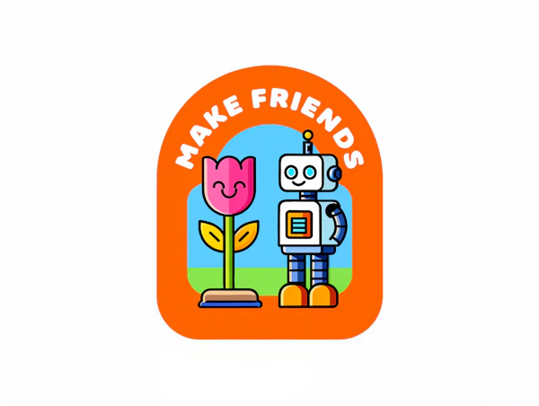 Cheerful Robot & Flower