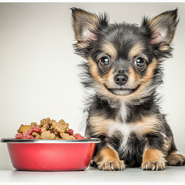 Adorable Chihuahua with Dog Food Bowl