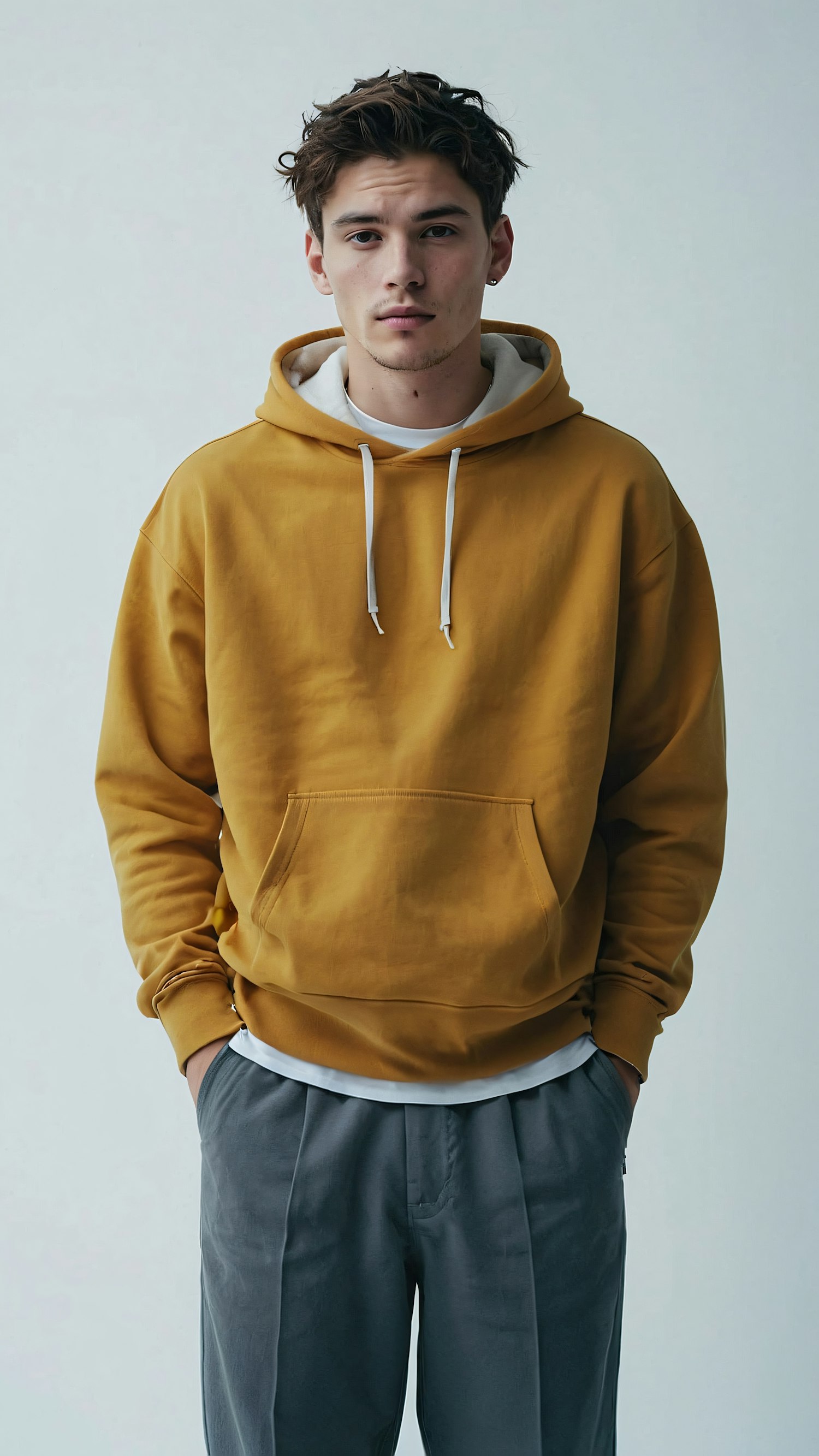 Young Man in Mustard Hoodie