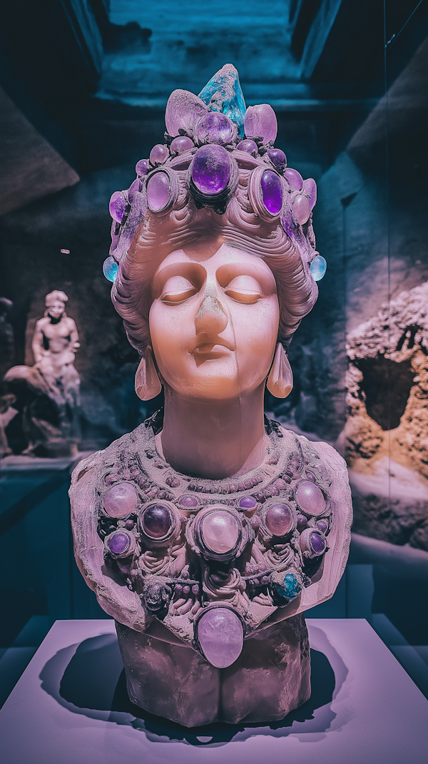 Sculpture of Serene Gemstone-Adorned Face