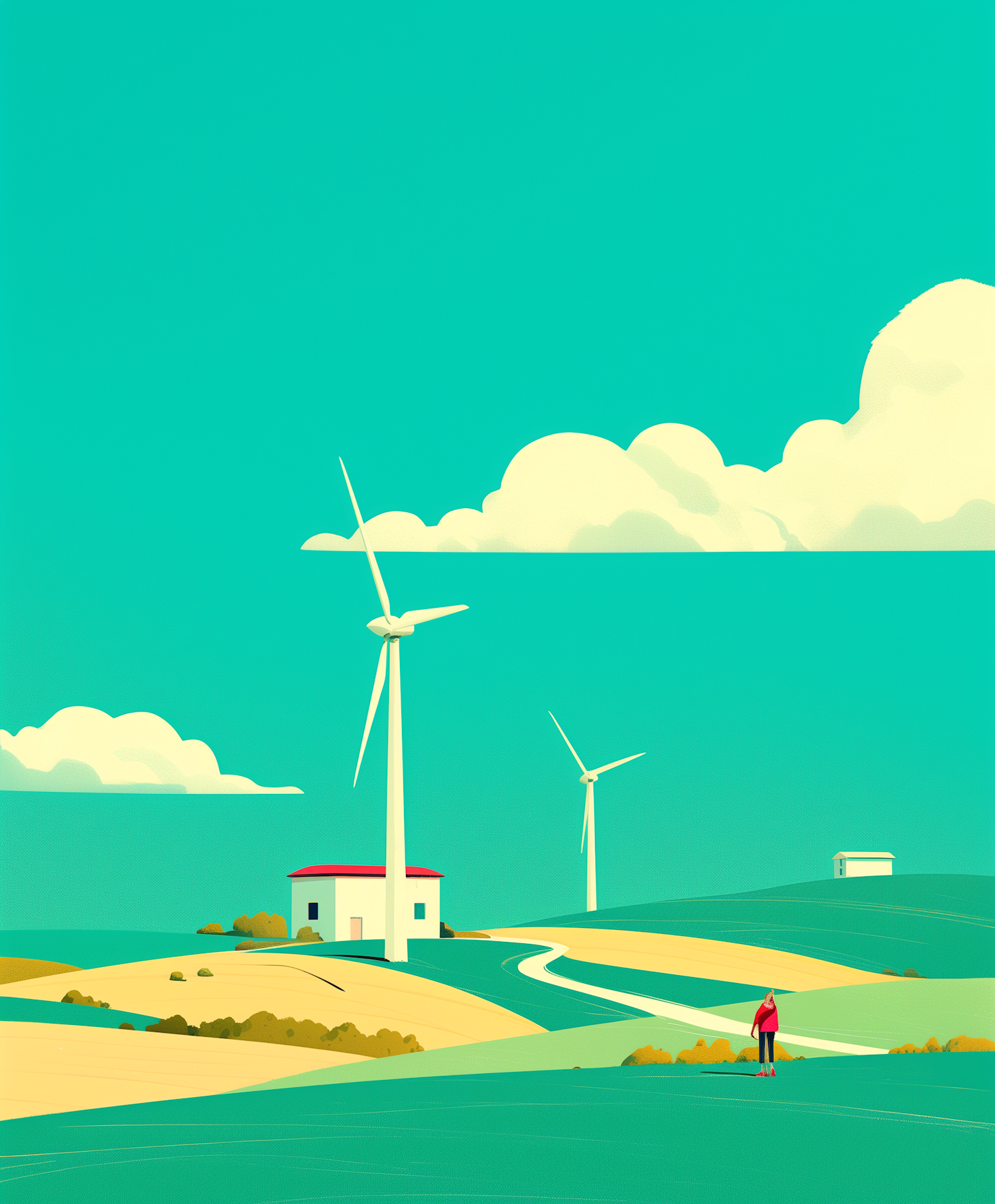 Serene Landscape with Wind Turbines