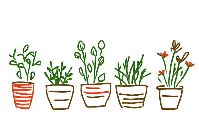 Hand-Drawn Potted Plants Illustration