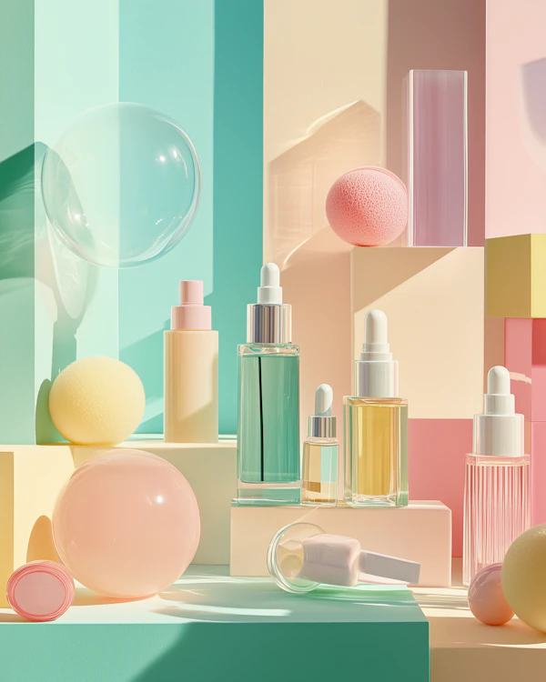 Cosmetic Arrangement with Pastel Blocks
